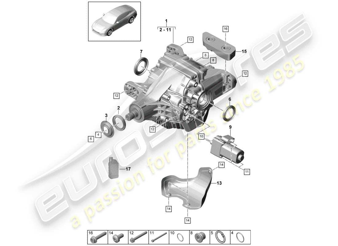 porsche panamera 971 (2018) rear axle differential part diagram