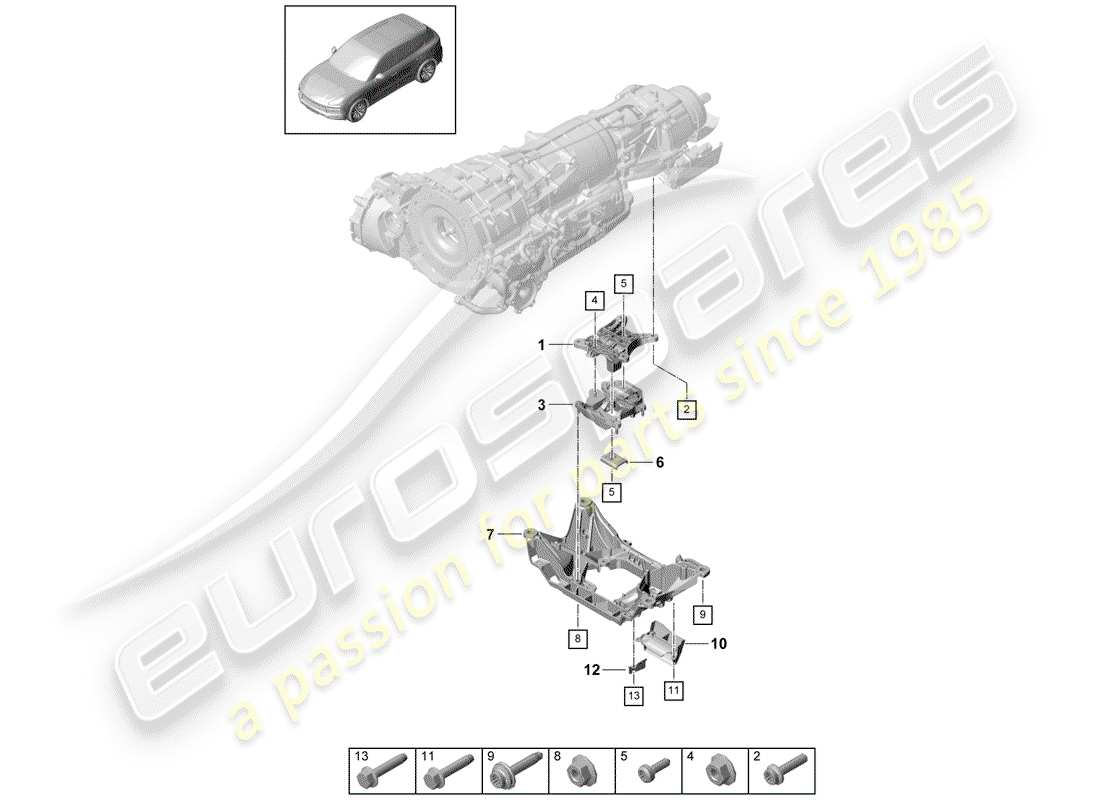 porsche cayenne e3 (2018) gearbox mounting parts diagram