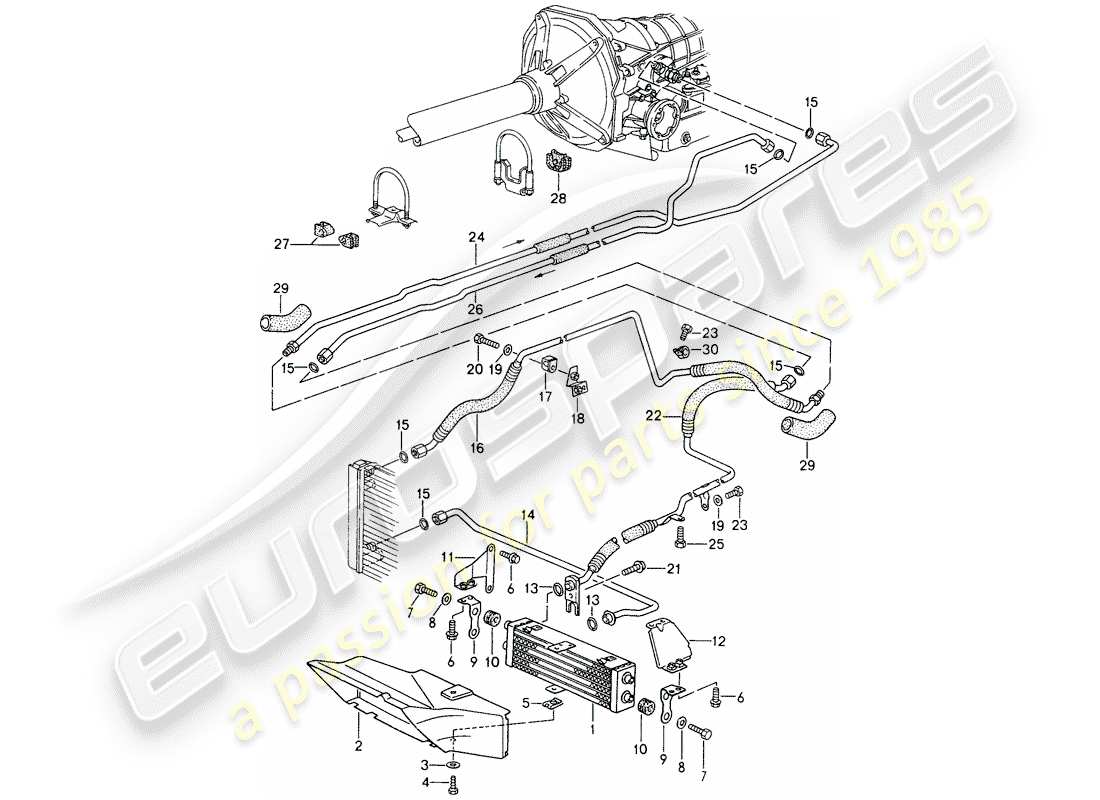 porsche 1992 (968) tiptronic - atf cooler - atf lines parts diagram