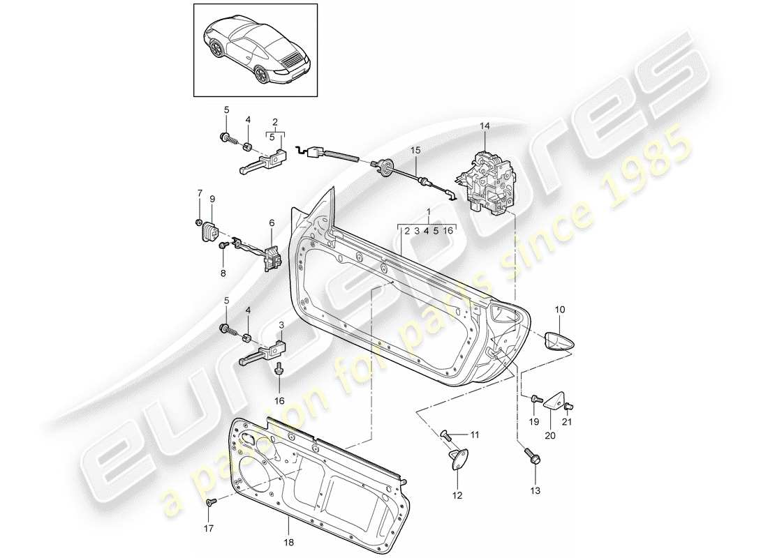 porsche 2011 (997-2) door shell parts diagram