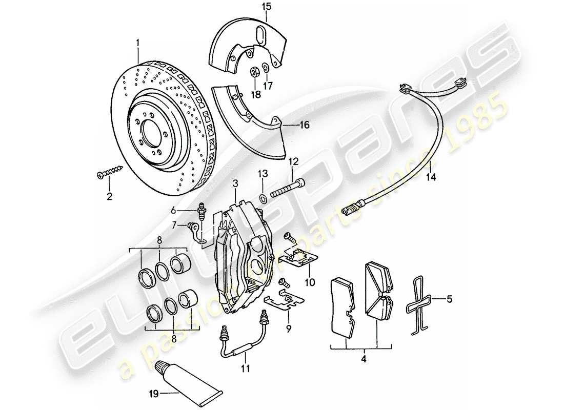 porsche 1987 (959) disc brakes part diagram