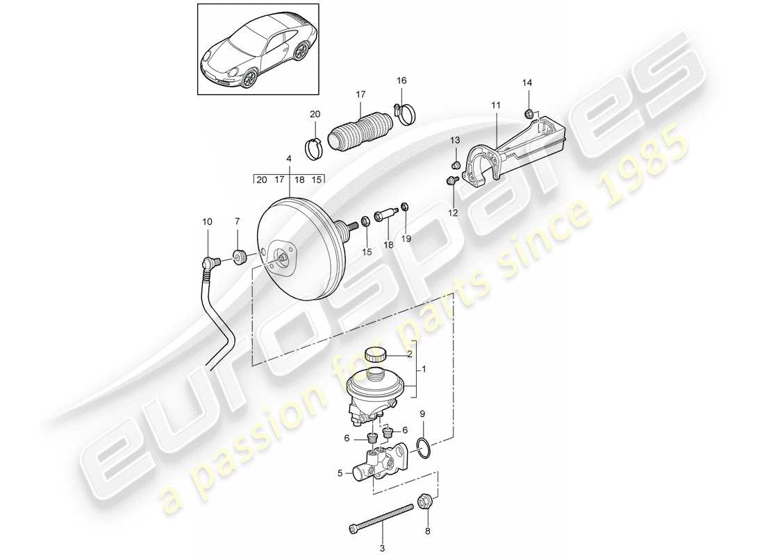 porsche 997 gen. 2 (2010) brake master cylinder parts diagram