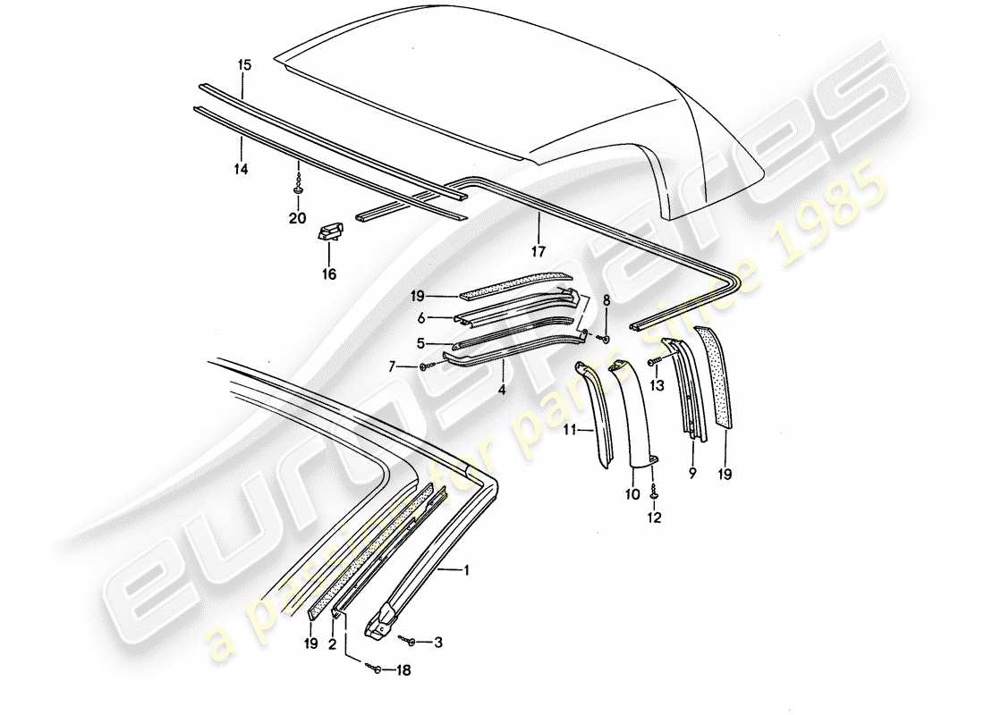 porsche 1995 (968) seal strip part diagram