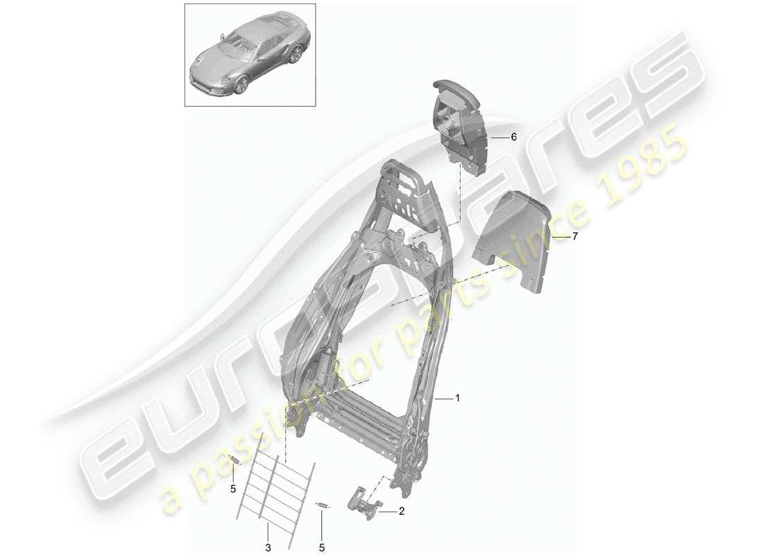 porsche 2019 (991-2 turbo) frame - backrest part diagram