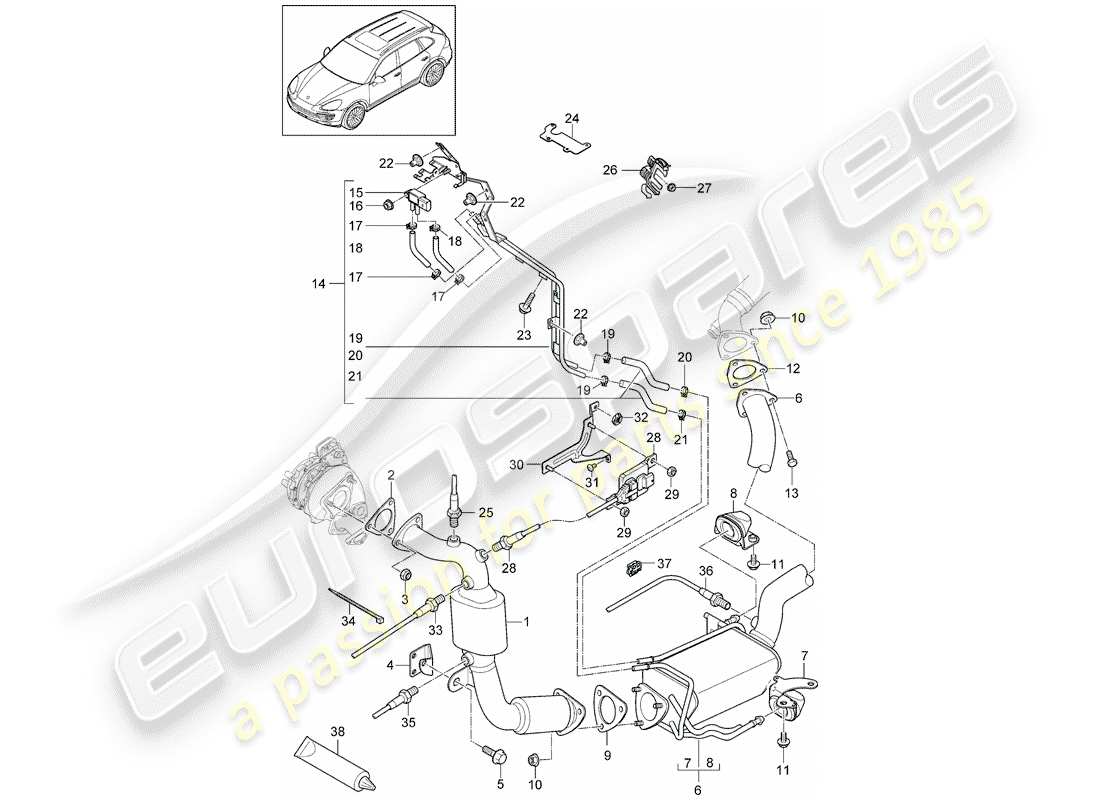 porsche 2016 (cayenne e2 92a) exhaust system part diagram