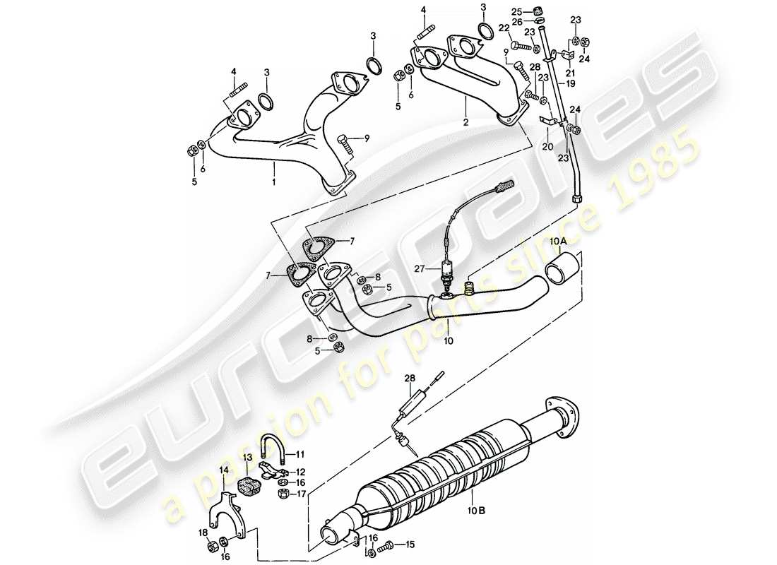 porsche 1986 (944) exhaust system - catalyst parts diagram