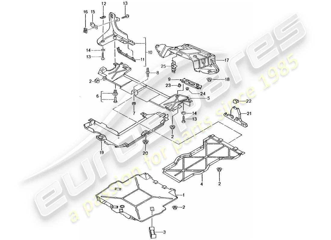 porsche 2001 (986 boxster) underbody lining part diagram