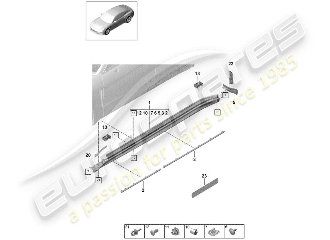 porsche 2020 (panamera 971-1) side member trim parts diagram