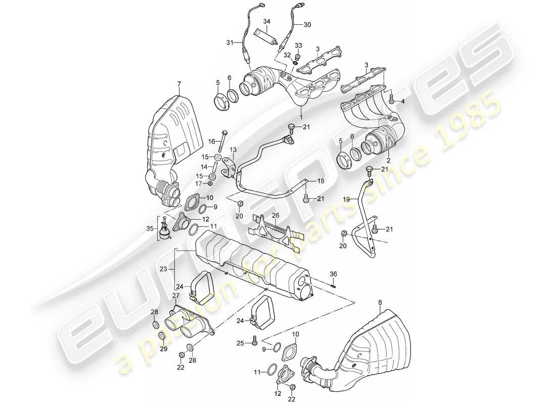 porsche 2011 (997-2 gt3) exhaust system parts diagram