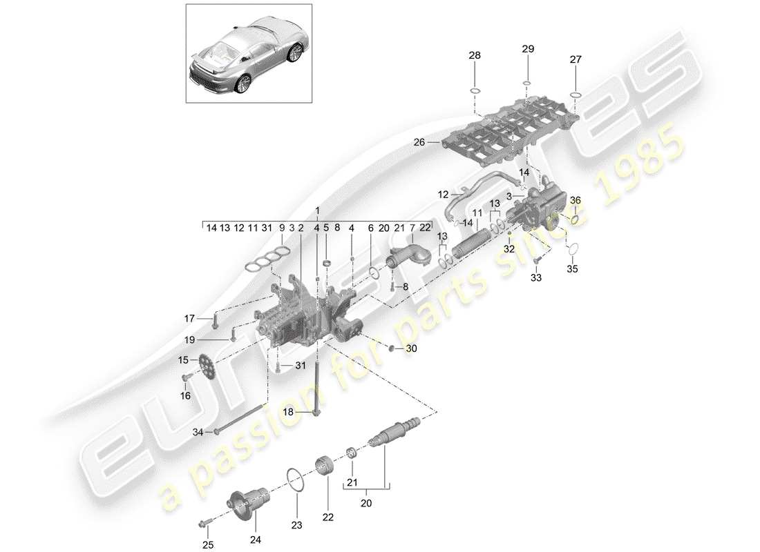 porsche 991r/gt3/rs (2015) oil pump parts diagram