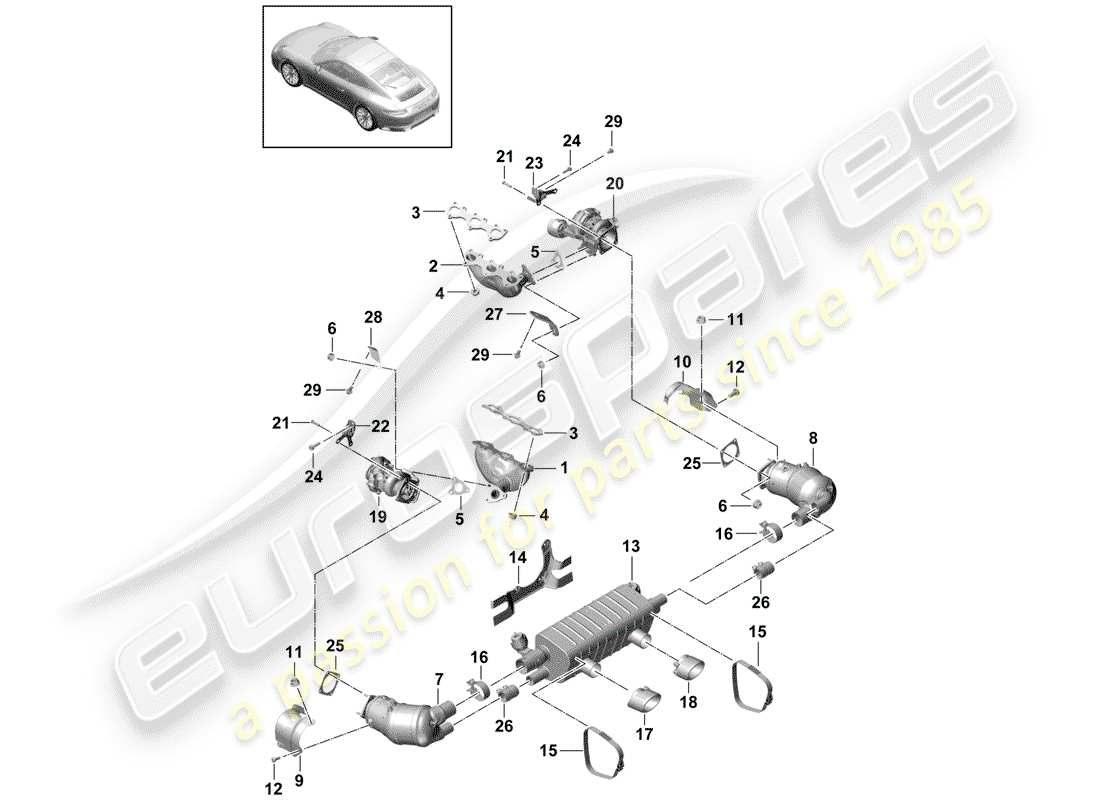 porsche 2020 (991-2) exhaust system part diagram