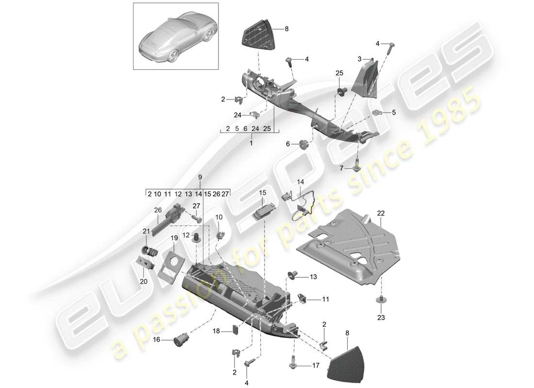 porsche 2012 (991-1) glove box part diagram