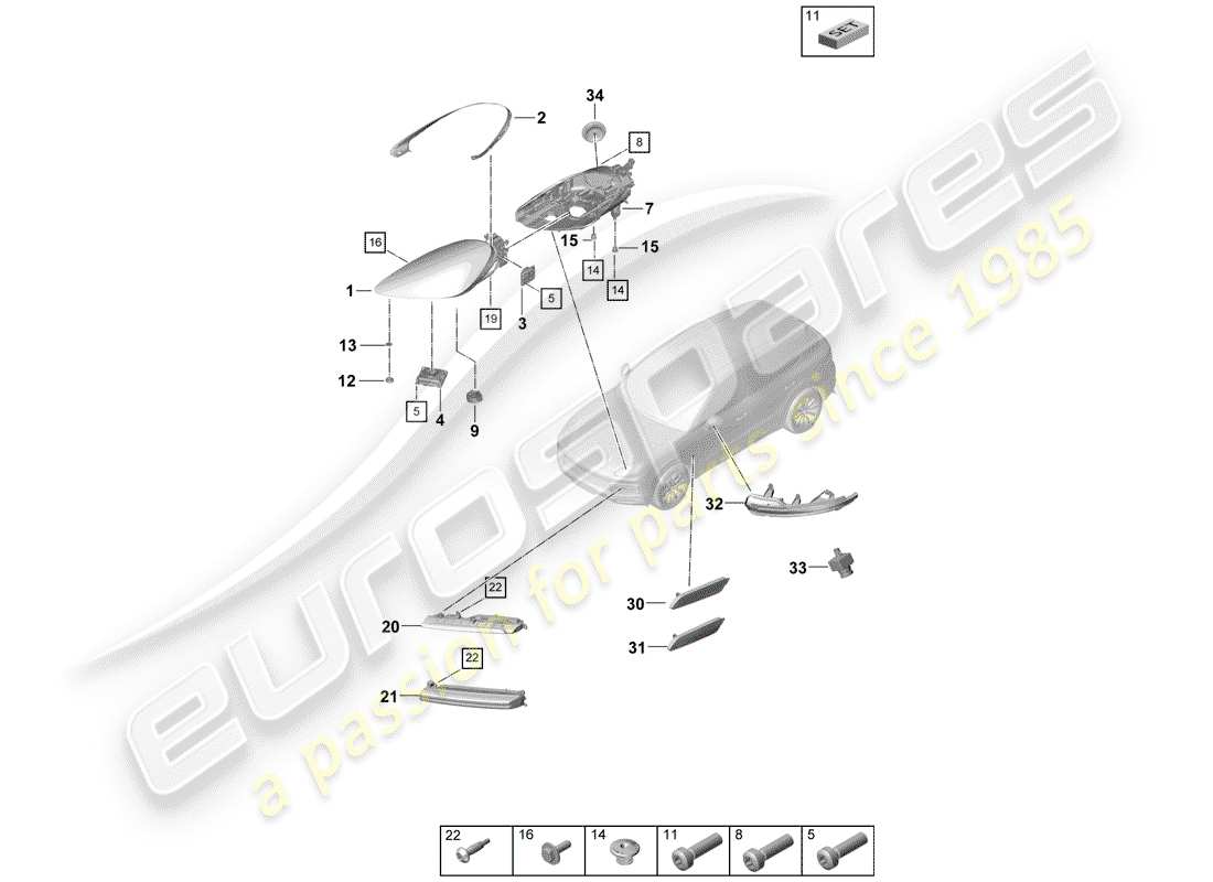 porsche cayenne e3 (2020) led headlight parts diagram