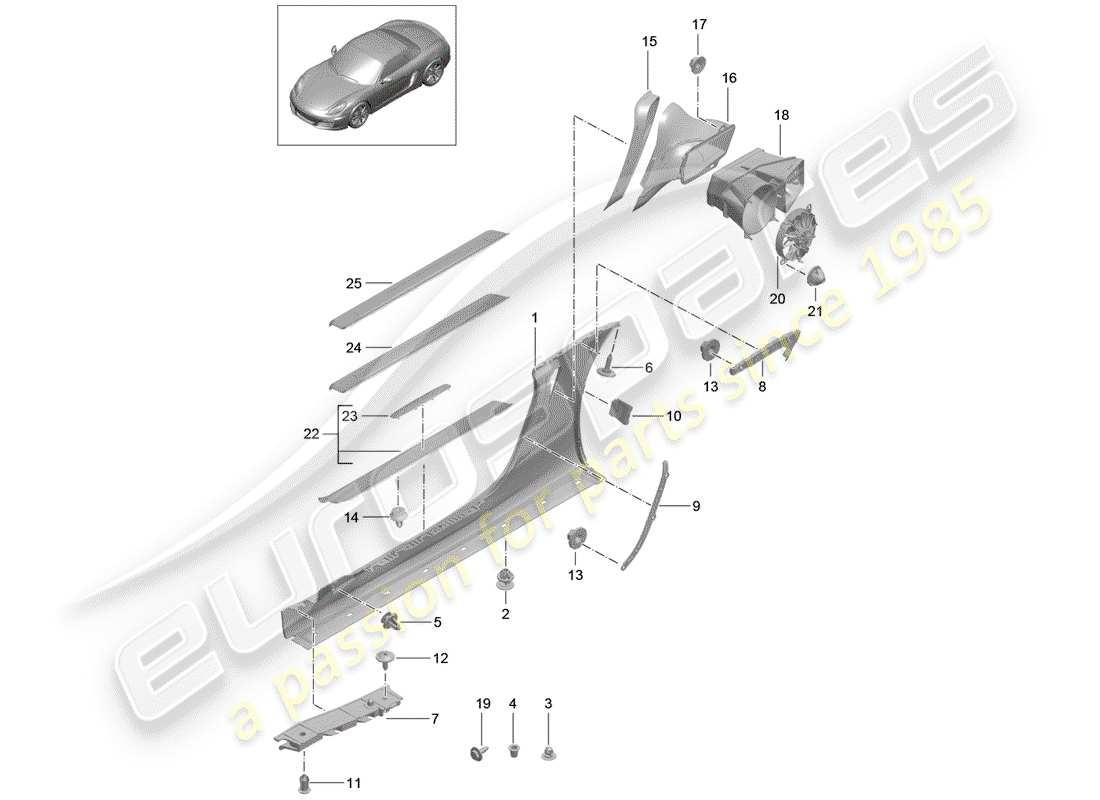 porsche boxster 981 (2016) side member trim parts diagram