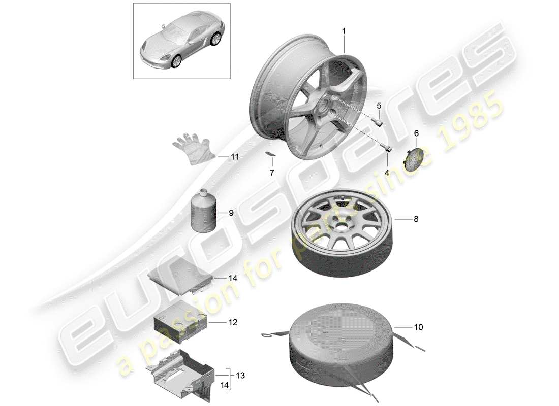 porsche 718 cayman (2018) alloy wheel parts diagram
