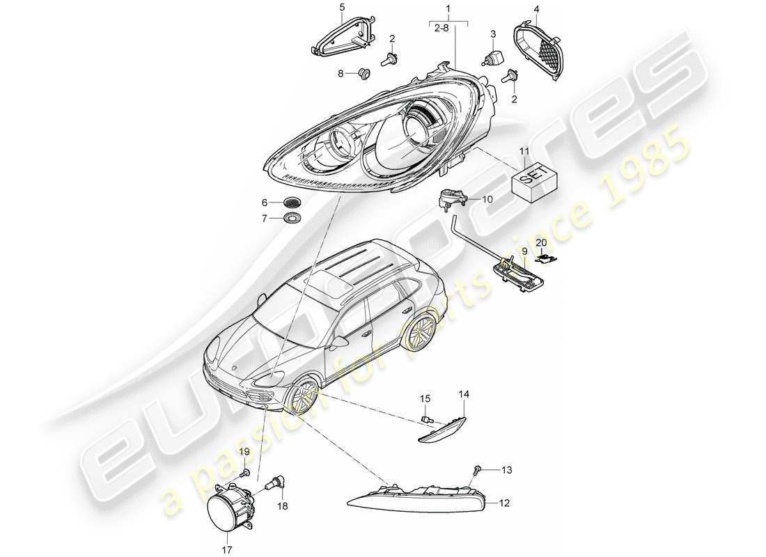 porsche 2012 (cayenne e2 92a) headlamp part diagram