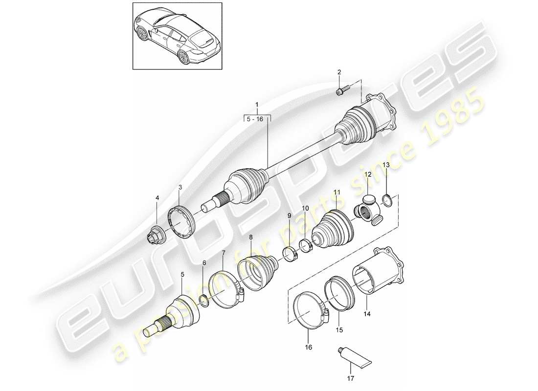 porsche panamera 970 (2011) drive shaft parts diagram