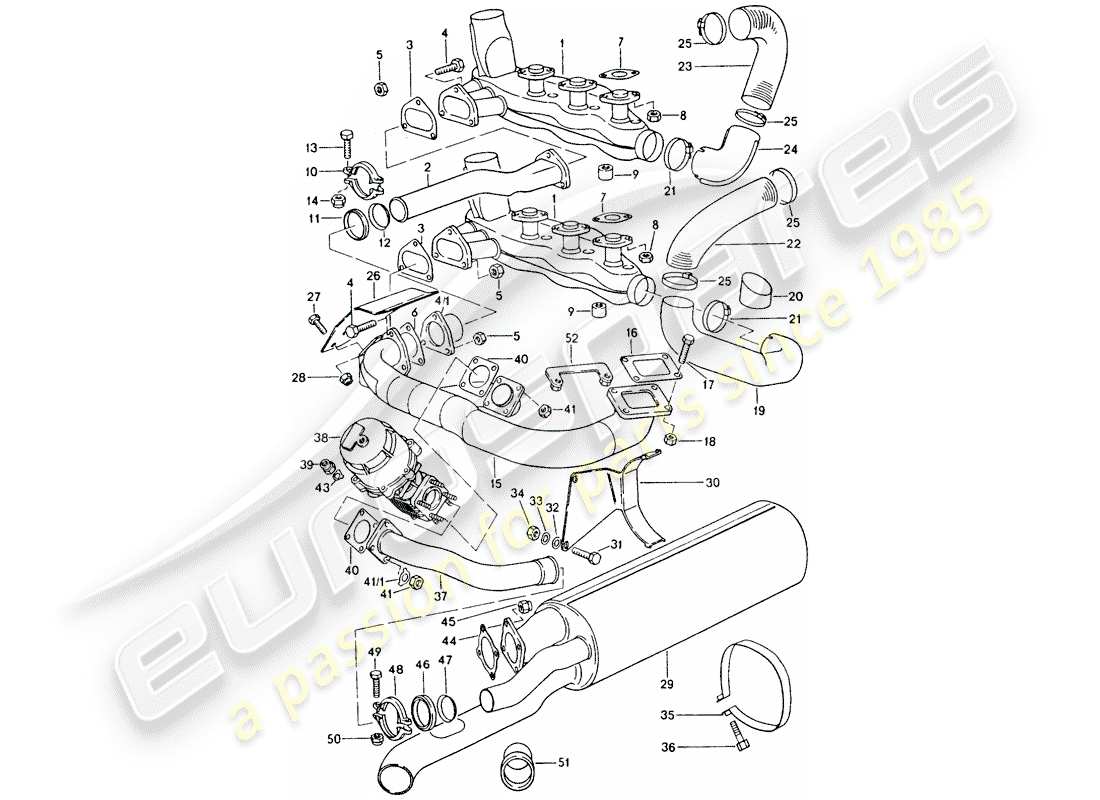 porsche 1976 (911 turbo) exhaust system part diagram