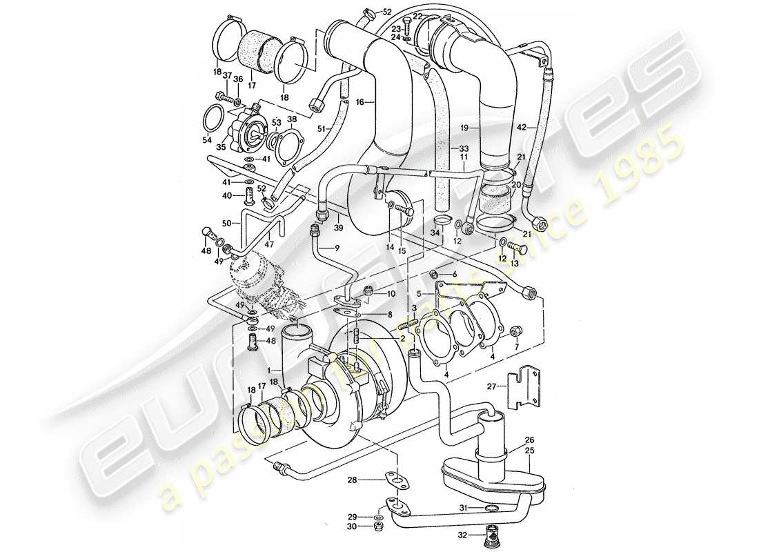 porsche 1976 (911 turbo) exhaust gas turbocharger - and - bypass valve part diagram