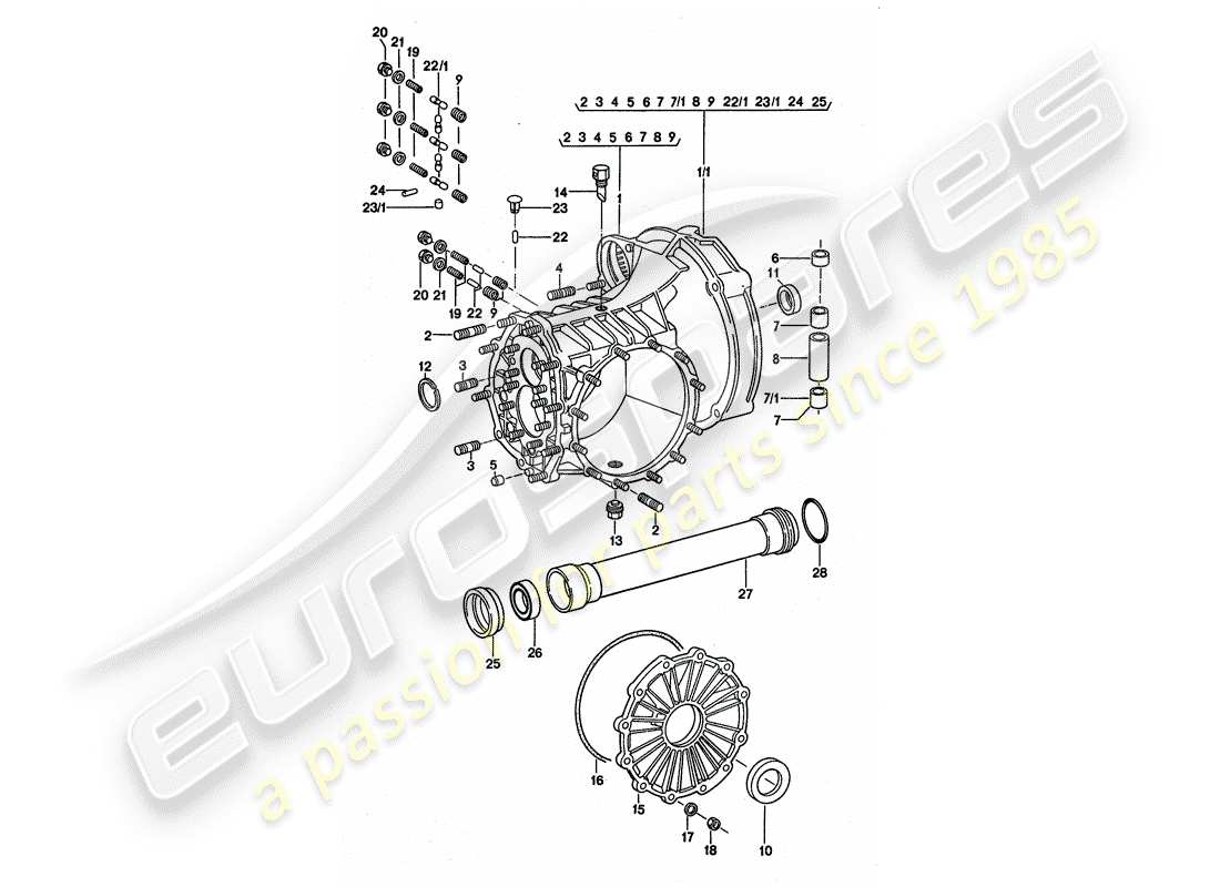porsche 1975 (911 turbo) replacement transmission - transmission case part diagram