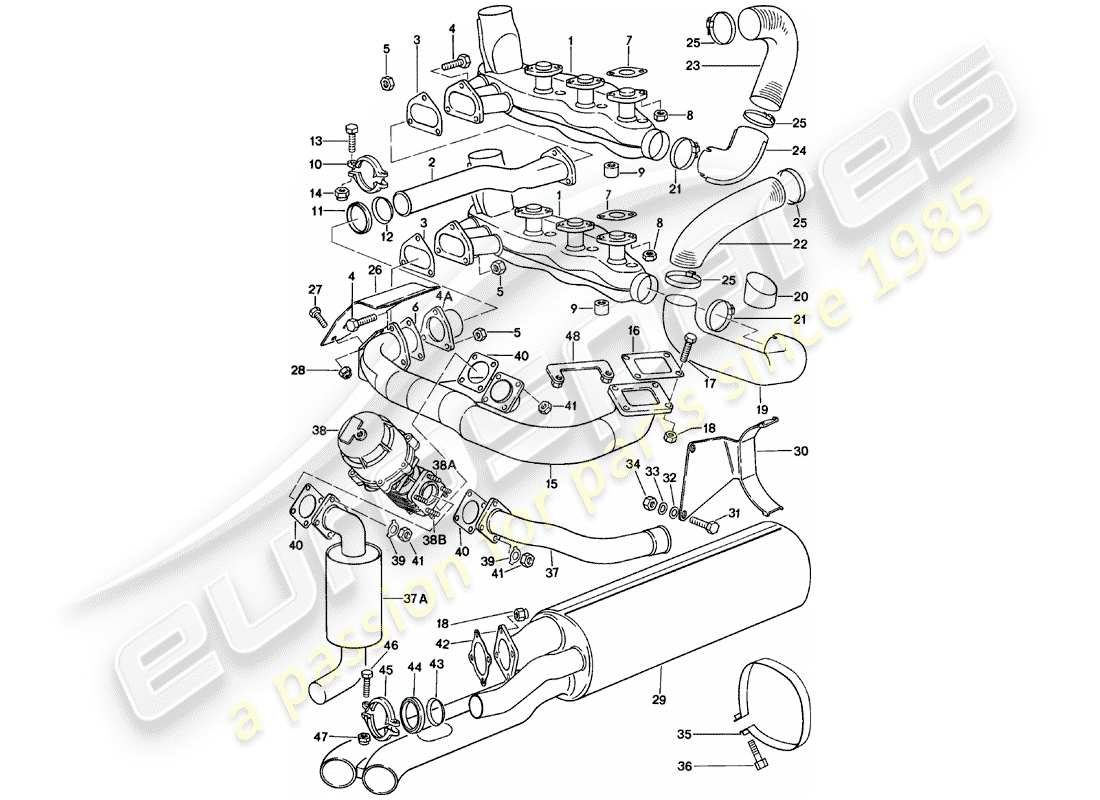 porsche 1983 (911) exhaust system part diagram
