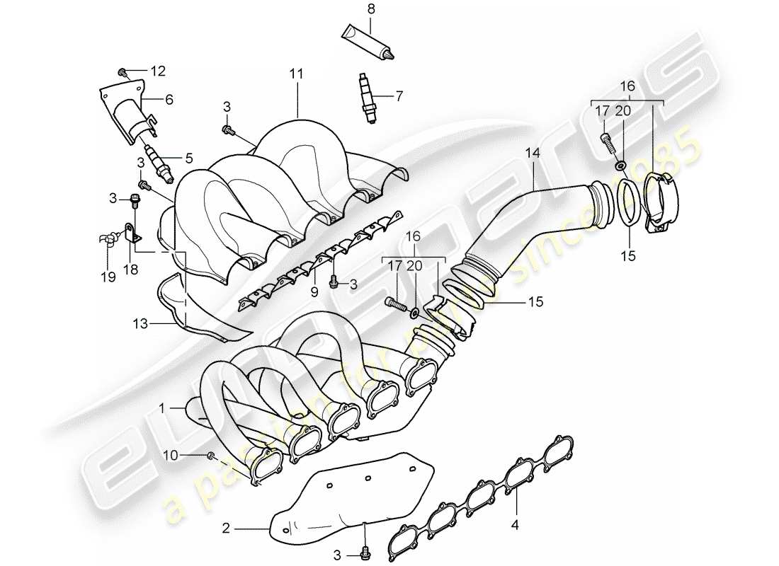 porsche 2005 (carrera gt) exhaust system - exhaust manifold - catalyst - cyl. 1 - 5 part diagram