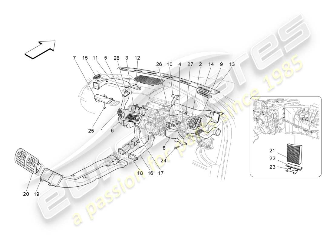 maserati granturismo s (2019) a/c unit: diffusion parts diagram