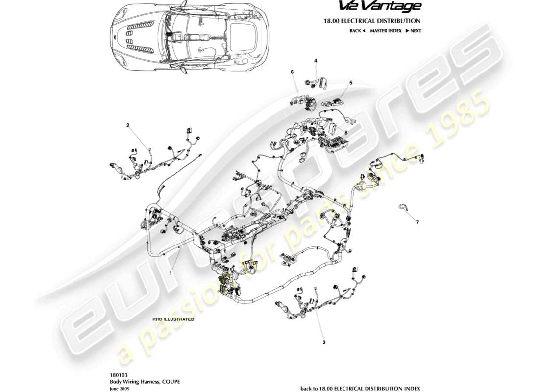 aston martin v12 vantage (2011) body harness, coupe part diagram