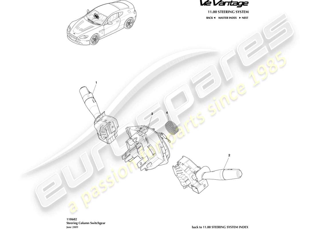 aston martin v12 vantage (2010) steering column switch part diagram