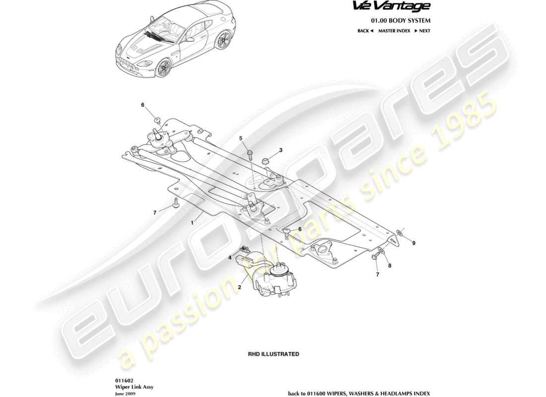aston martin v12 vantage (2010) wiper linkage assembly part diagram