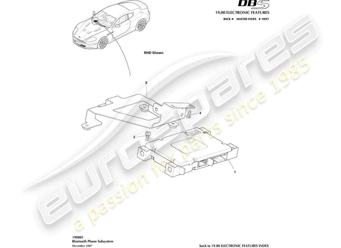 aston martin dbs (2007) bluetooth subsystem part diagram