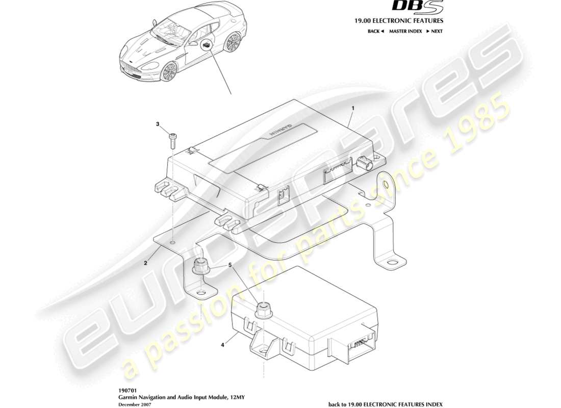 aston martin dbs (2007) garmin navigation, 12my part diagram