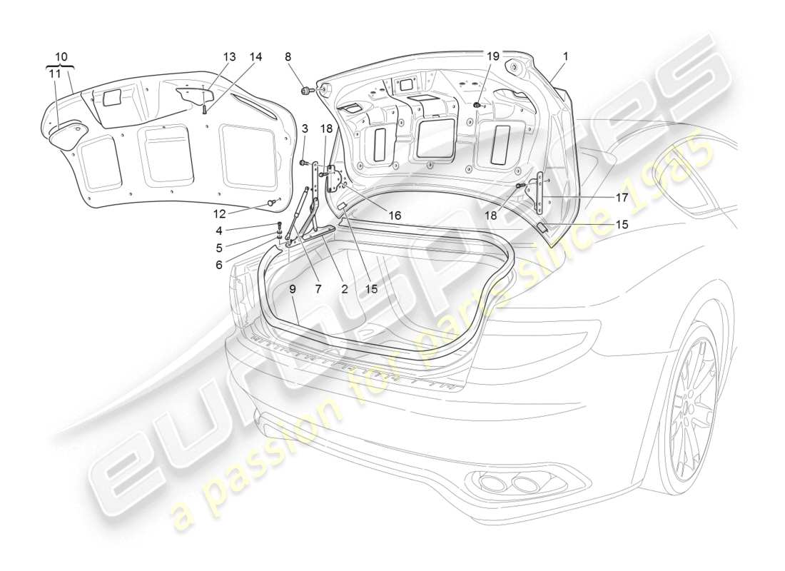 maserati granturismo (2008) rear lid part diagram