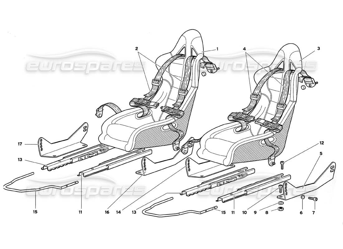 lamborghini diablo gt (1999) four-point seat belts parts diagram