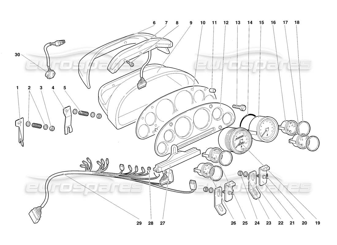 lamborghini diablo sv (1998) dashboard instruments parts diagram