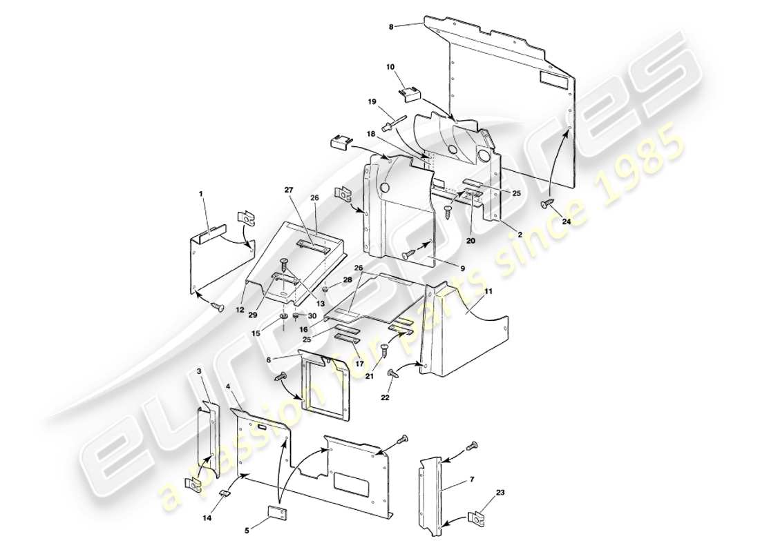 aston martin v8 volante (1999) boot trim part diagram