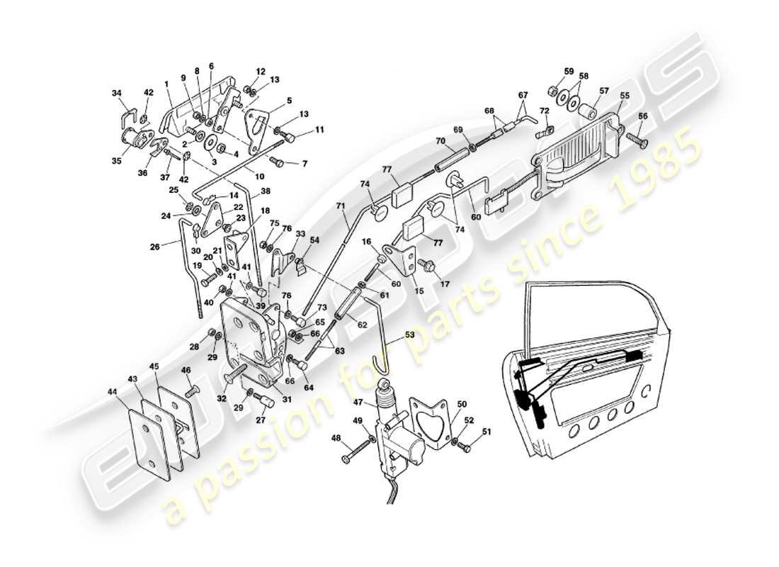 aston martin v8 coupe (1999) door latch mech, to vin v79079 excl v79074 part diagram