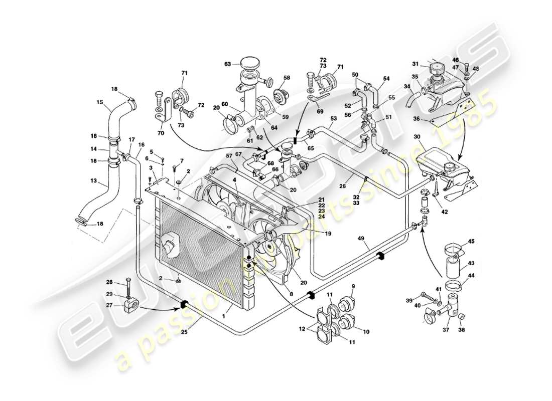 aston martin v8 coupe (1999) water cooling system, vin 79080 on part diagram