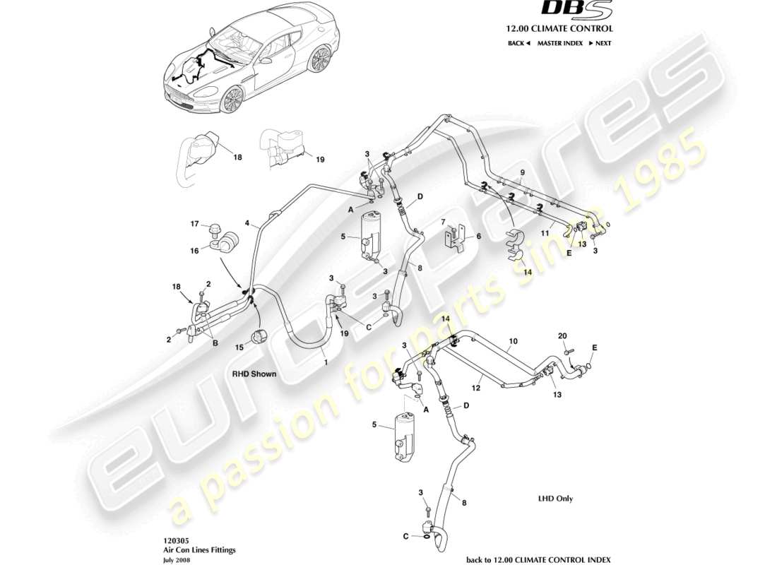 aston martin dbs (2007) air con lines part diagram