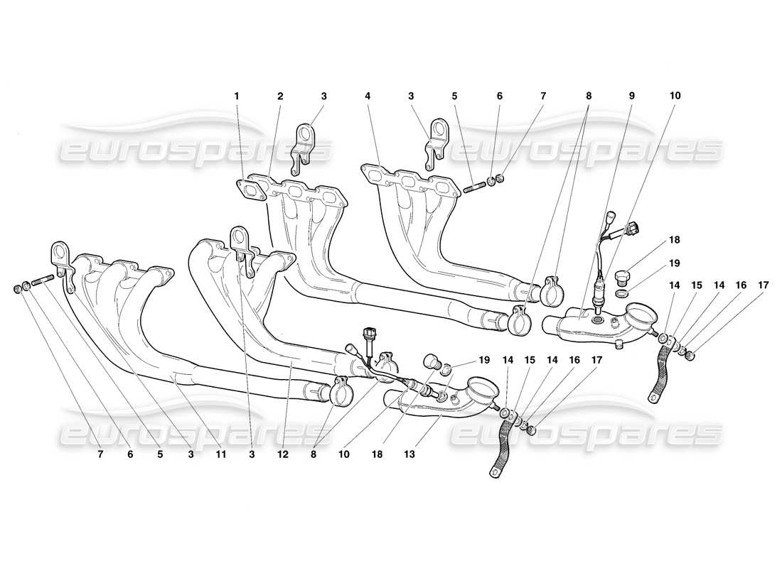lamborghini diablo sv (1998) exhaust system parts diagram