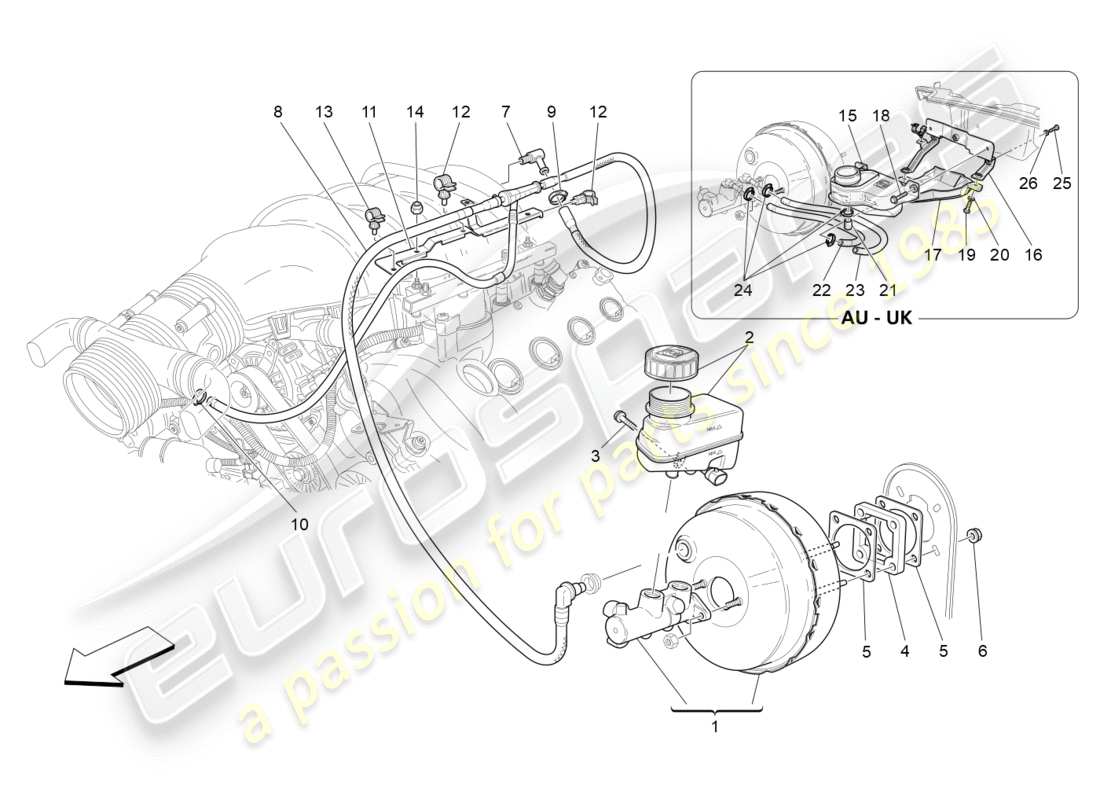 maserati granturismo s (2017) brake servo system parts diagram