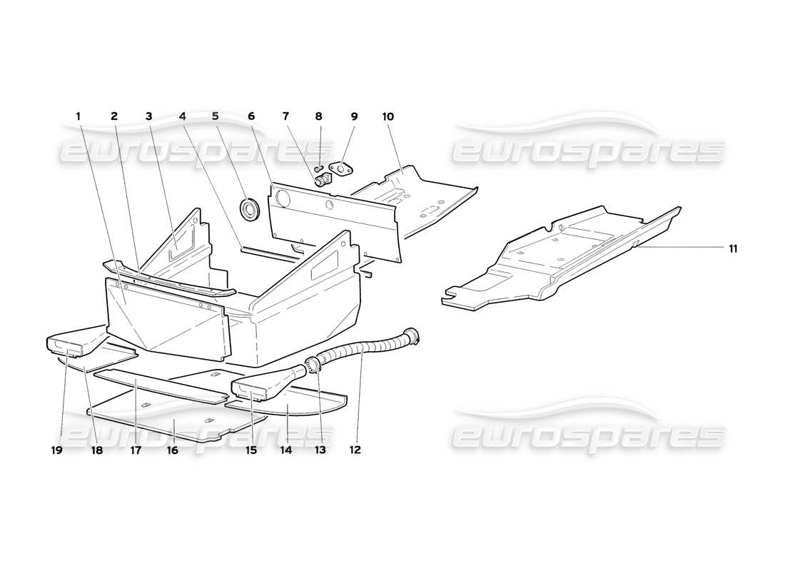 lamborghini diablo sv (1999) frame floor panels part diagram