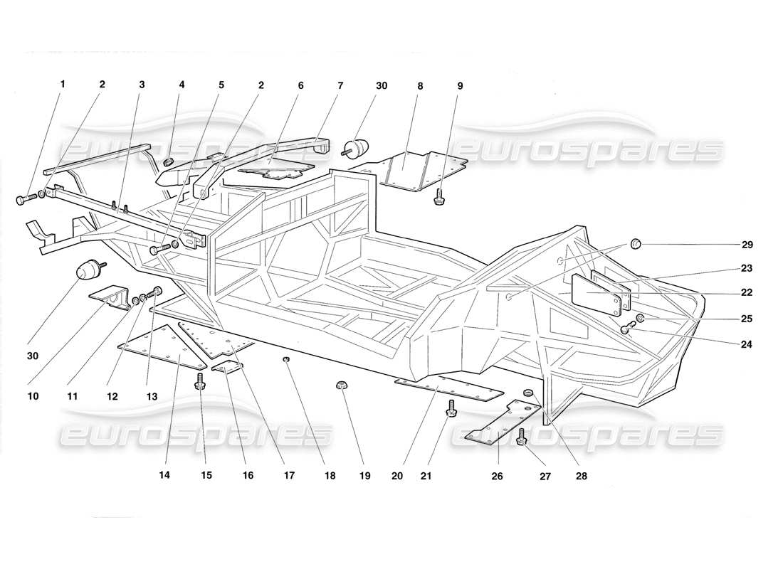 lamborghini diablo roadster (1998) frame elements parts diagram