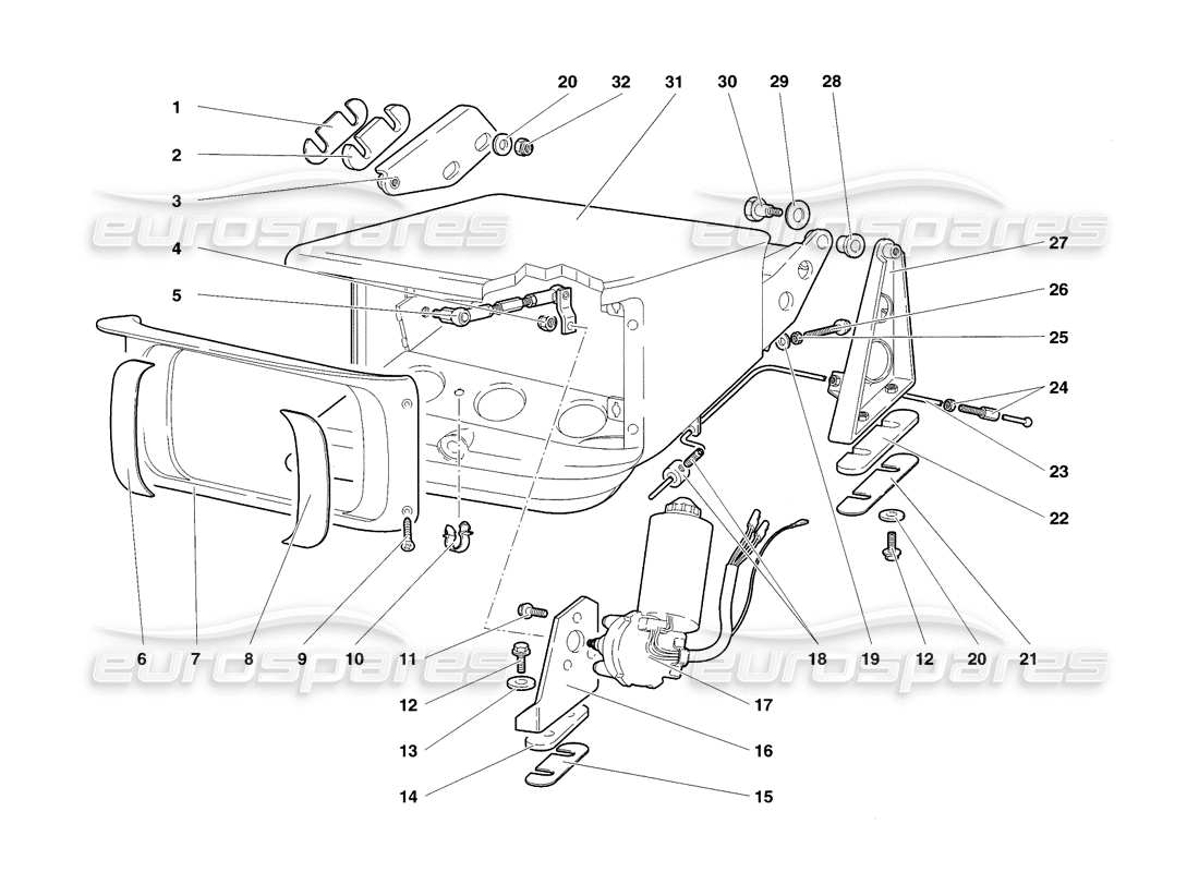 lamborghini diablo sv (1998) head lamp lifting system parts diagram