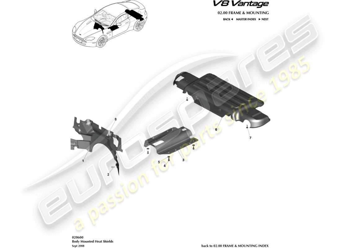 aston martin v8 vantage (2006) heat shields part diagram
