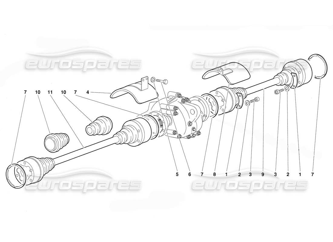 lamborghini diablo (1991) rear driveshafts parts diagram