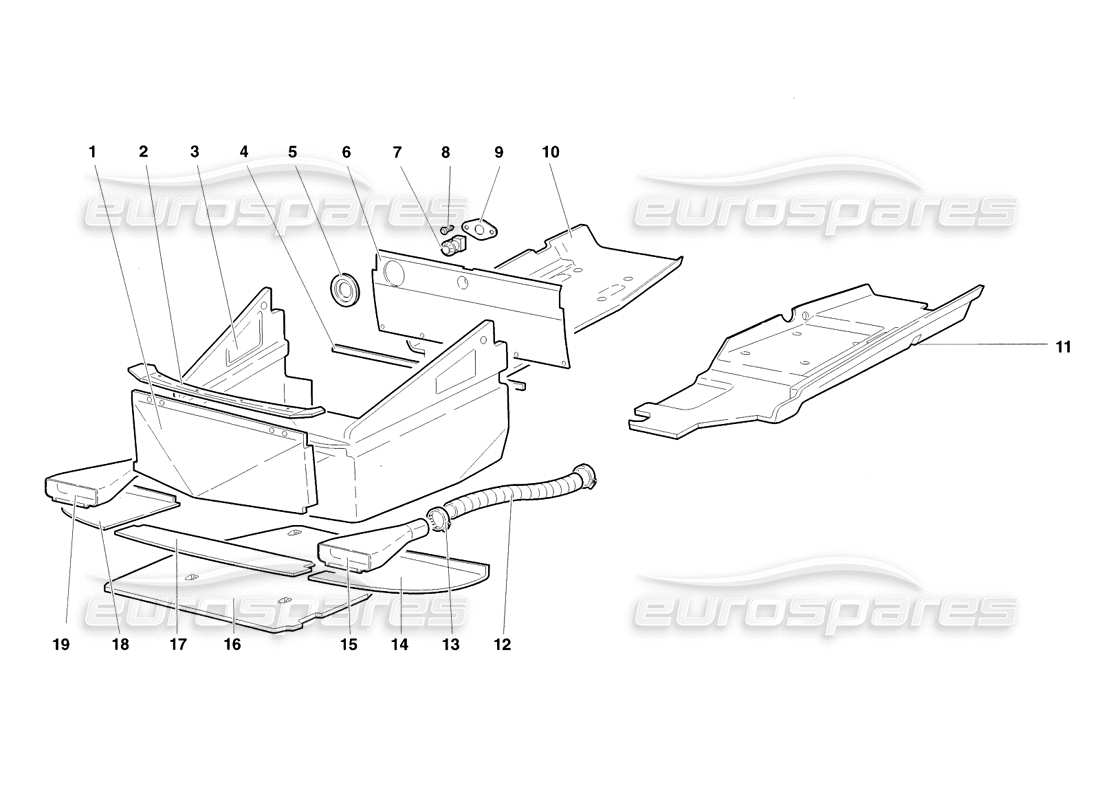 lamborghini diablo sv (1998) frame floor panels parts diagram