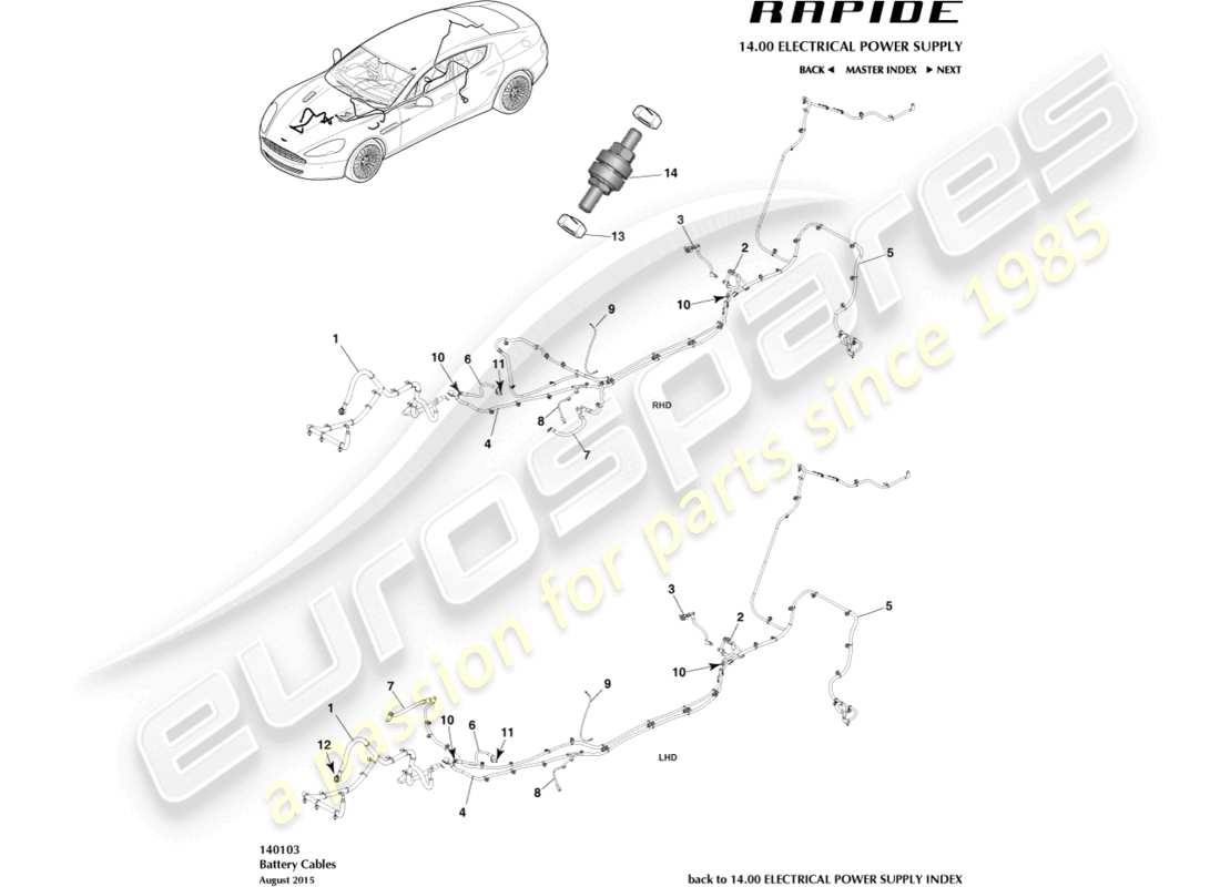 aston martin rapide (2017) battery cables part diagram