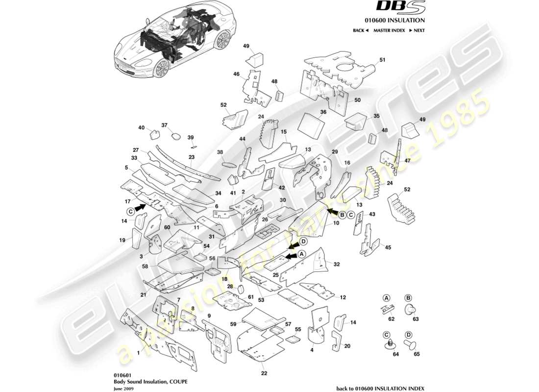 aston martin dbs (2014) body insulation, coupe part diagram