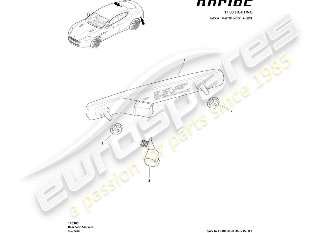 aston martin rapide (2014) rear side markers part diagram